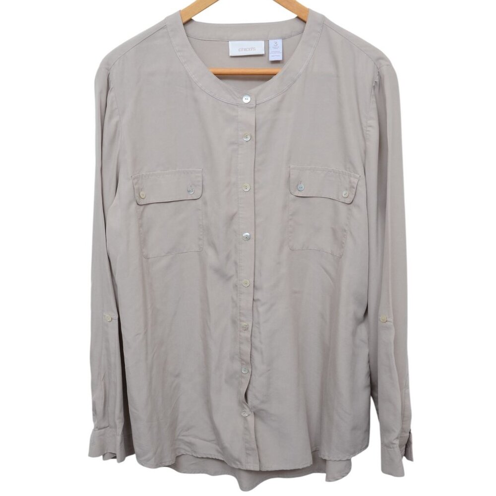 Chico's Utility Shirt  XL/16 (3) Blouse Pockets Buttons Career Office Top